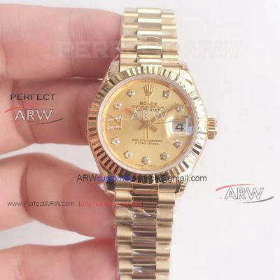 Perfect Replica Rolex Star Diamond Ladies Datejust Gold Dial Presidential Watch